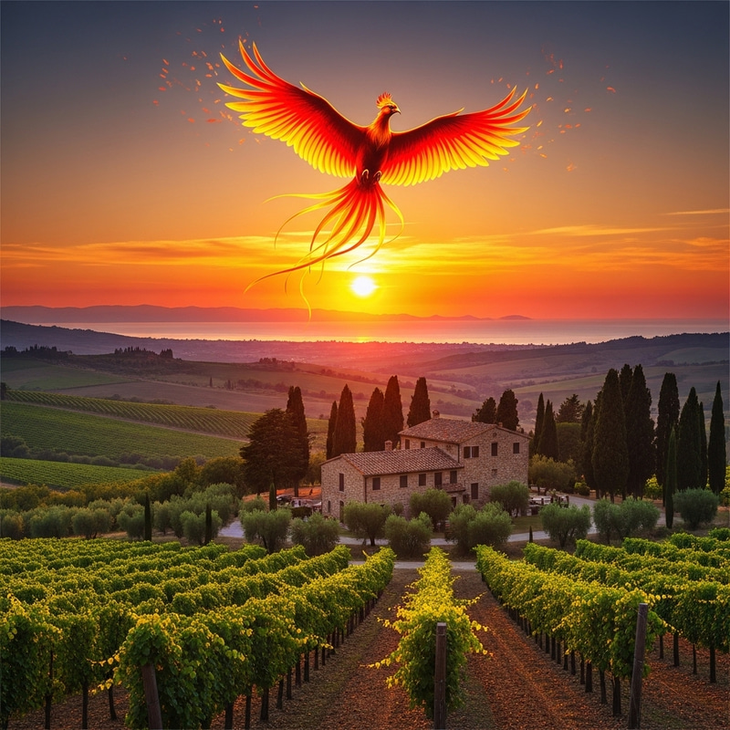 Breathtaking Sunset in Italy with Mythical Phoenix