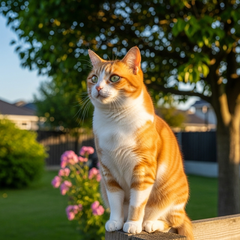 Majestic Domestic Cat in a Serene Garden Majestic Domestic Cat in a Serene Garden