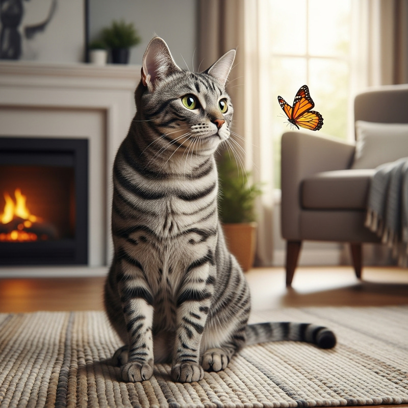 Adorable Cat Captivated by a Butterfly