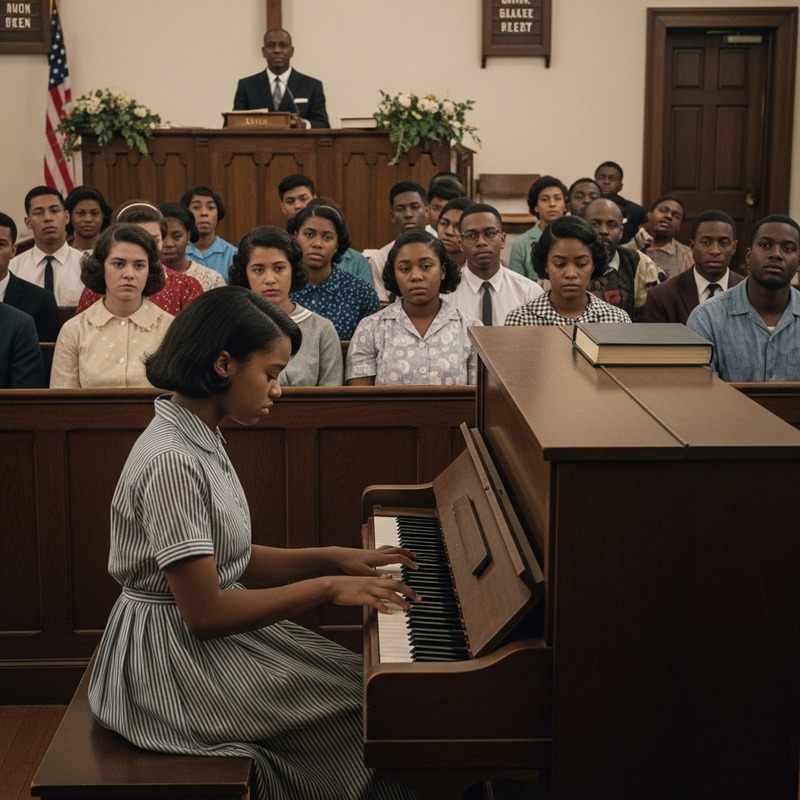 Emotive Scene: Black Girl Playing Piano in 1963 Southern Church Emotive Scene: Black Girl Playing Piano in 1963 Southern Church