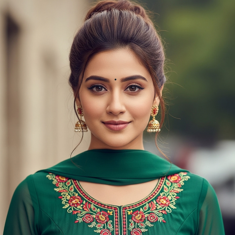 Captivating South Asian Woman in Green Dress - Beautiful Girl