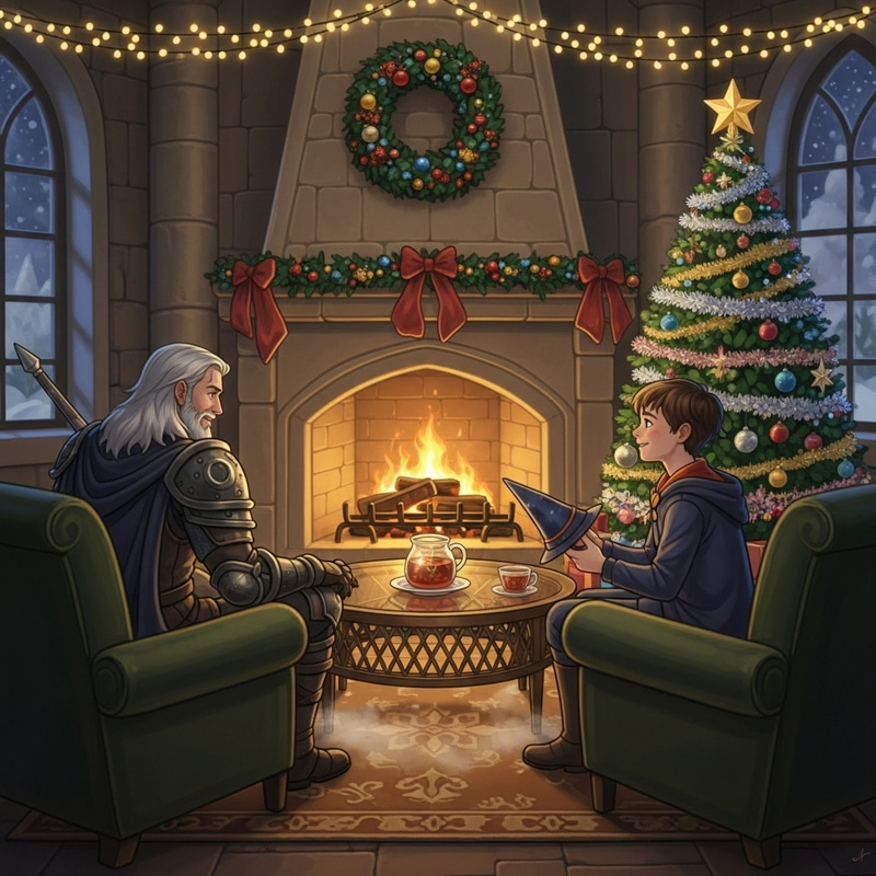 Enchanted Holiday Scene: Sorcerer and Young Magician in Sanctum Sanctuarium Enchanted Holiday Scene: Sorcerer and Young Magician in Sanctum Sanctuarium