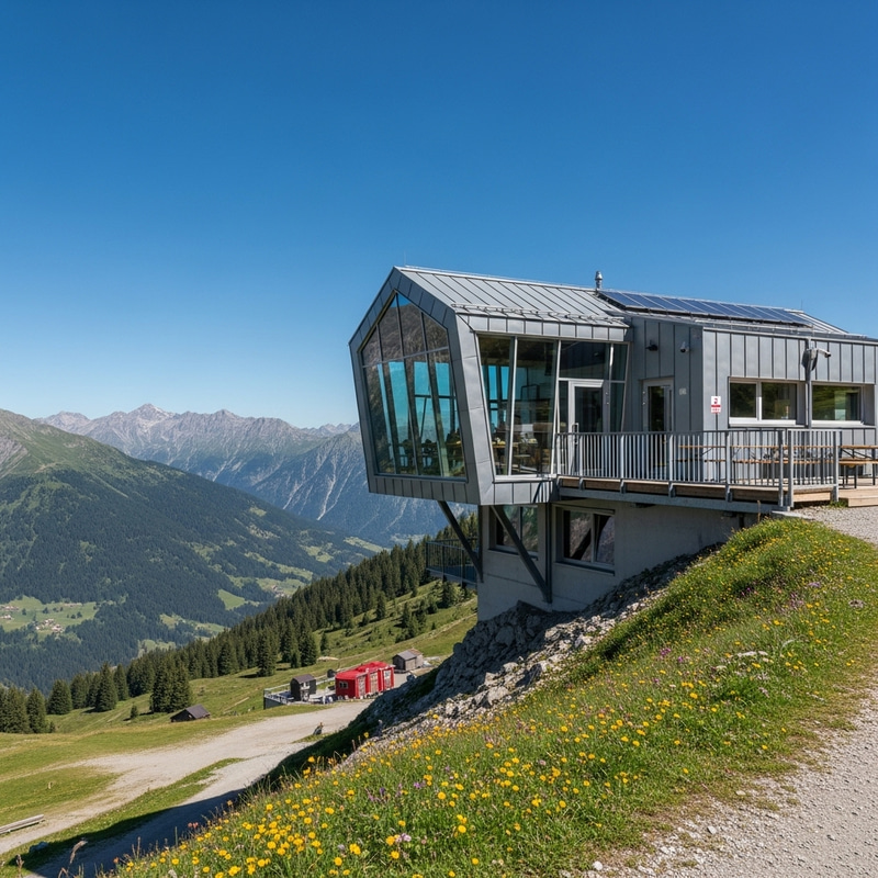 Modern Glass Mountain Hut in Scenic Landscape Modern Glass Mountain Hut in Scenic Landscape