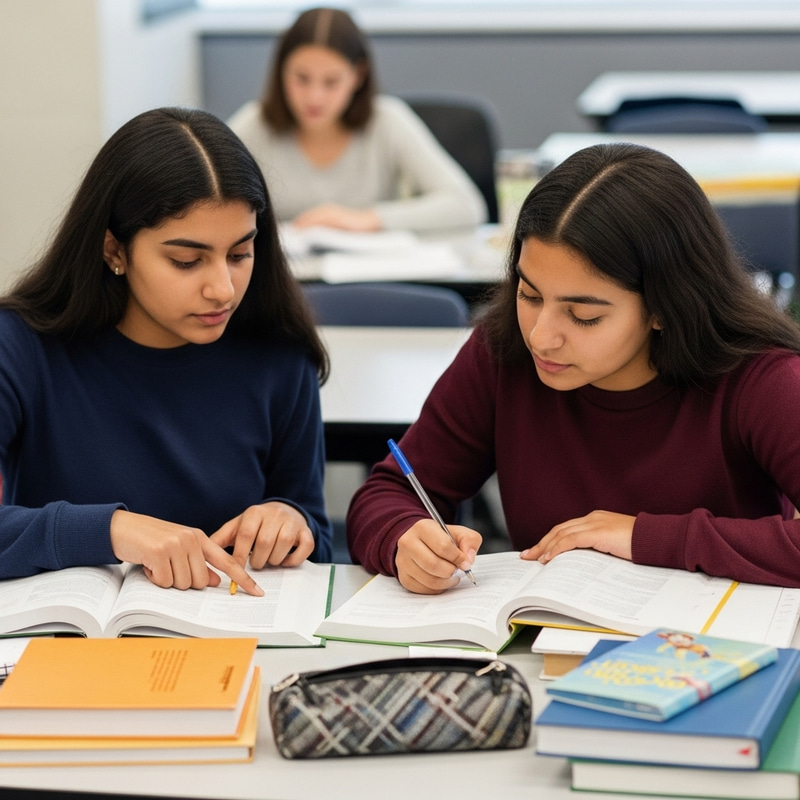 Two Students Collaborating in School Environment