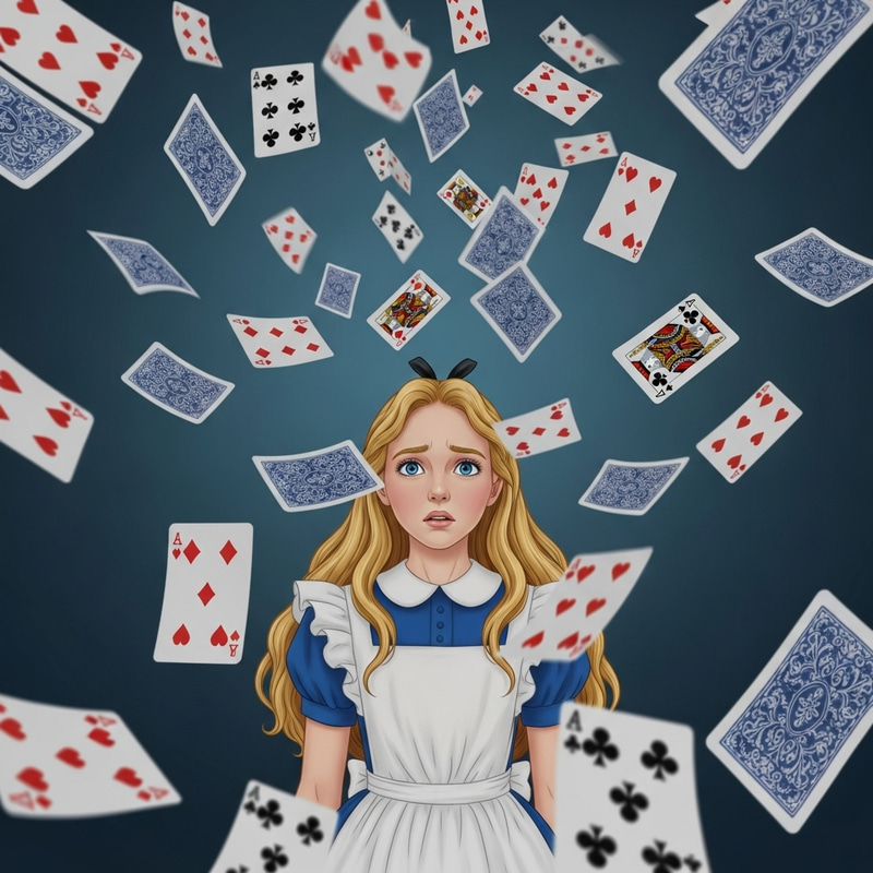 Alice's Encounter with Flying Playing Cards Alice's Encounter with Flying Playing Cards