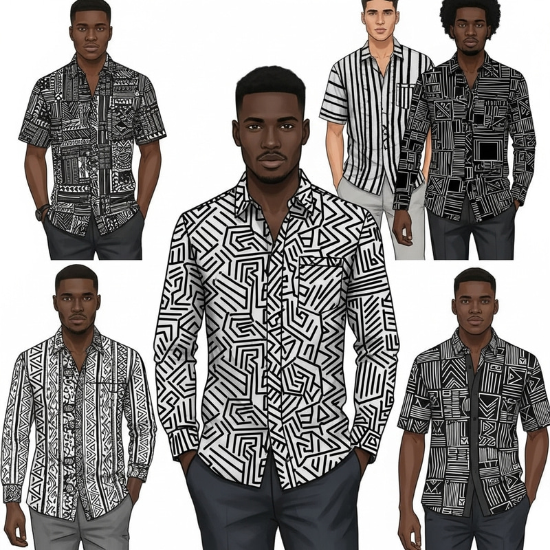 Trendy African Men's Shirt Designs with Unique Line Patterns