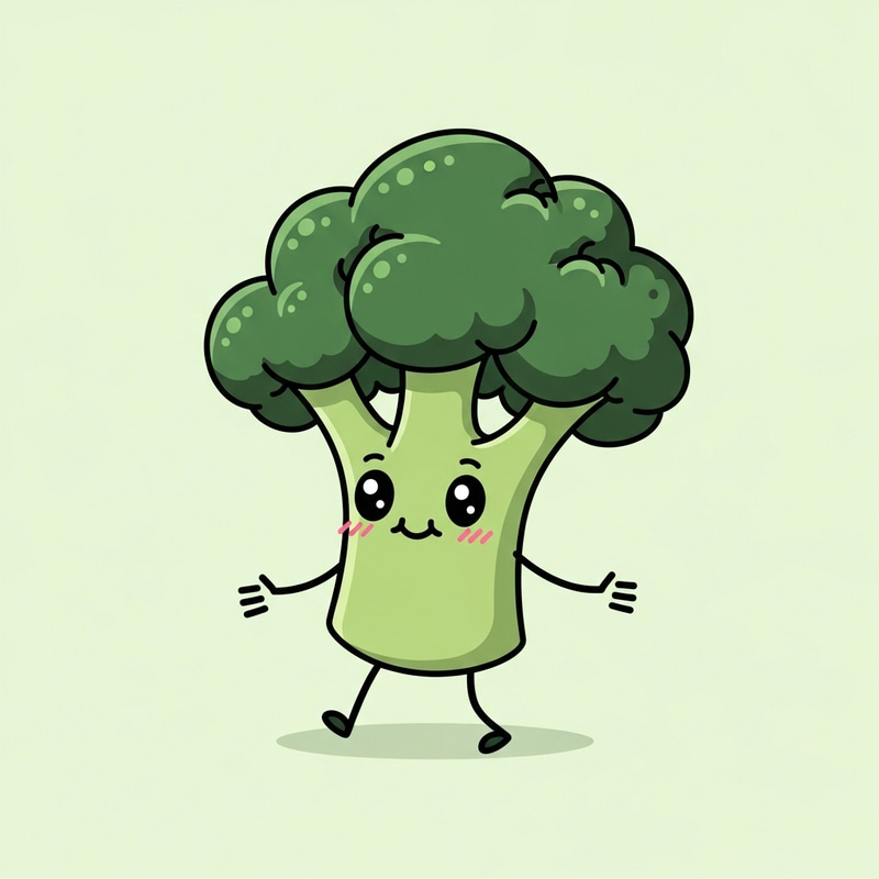 Cute Cartoon Broccoli with Tiny Black Lines Illustration Cute Cartoon Broccoli with Tiny Black Lines Illustration