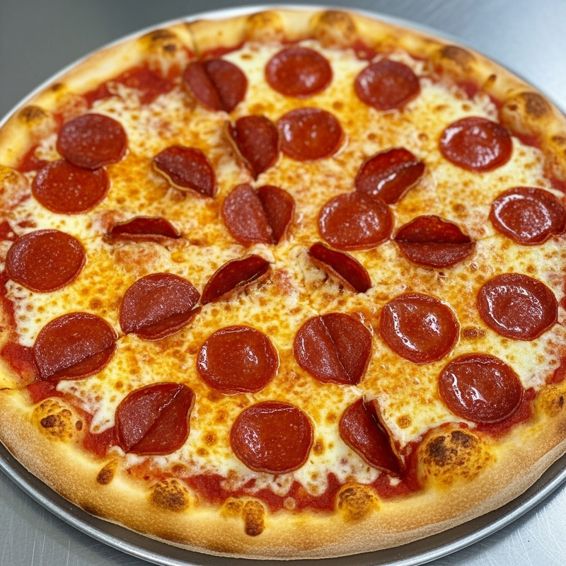 Zoomed Out Pepperoni Pizza with Melting Cheese Zoomed Out Pepperoni Pizza with Melting Cheese