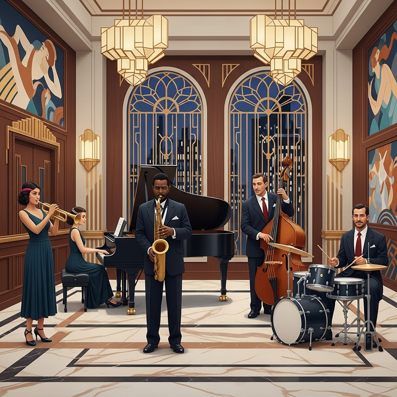 Jazz Art Deco: Elegant Band Performance Jazz Art Deco: Elegant Band Performance