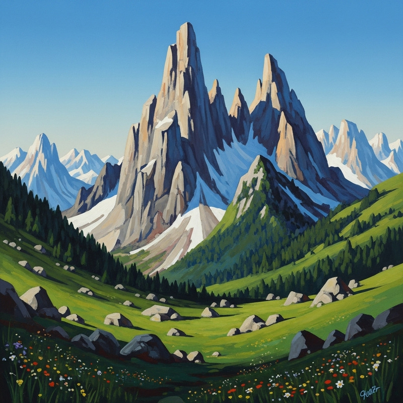 Abstract Mountain Landscape with Emotional Peaks and Valleys
