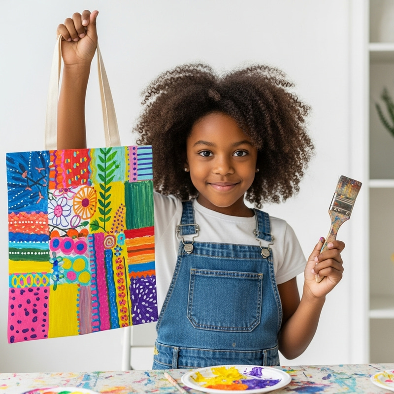 Black Girl Painting Tote Bag with Curly Hair - Artistic Expression Black Girl Painting Tote Bag with Curly Hair - Artistic Expression