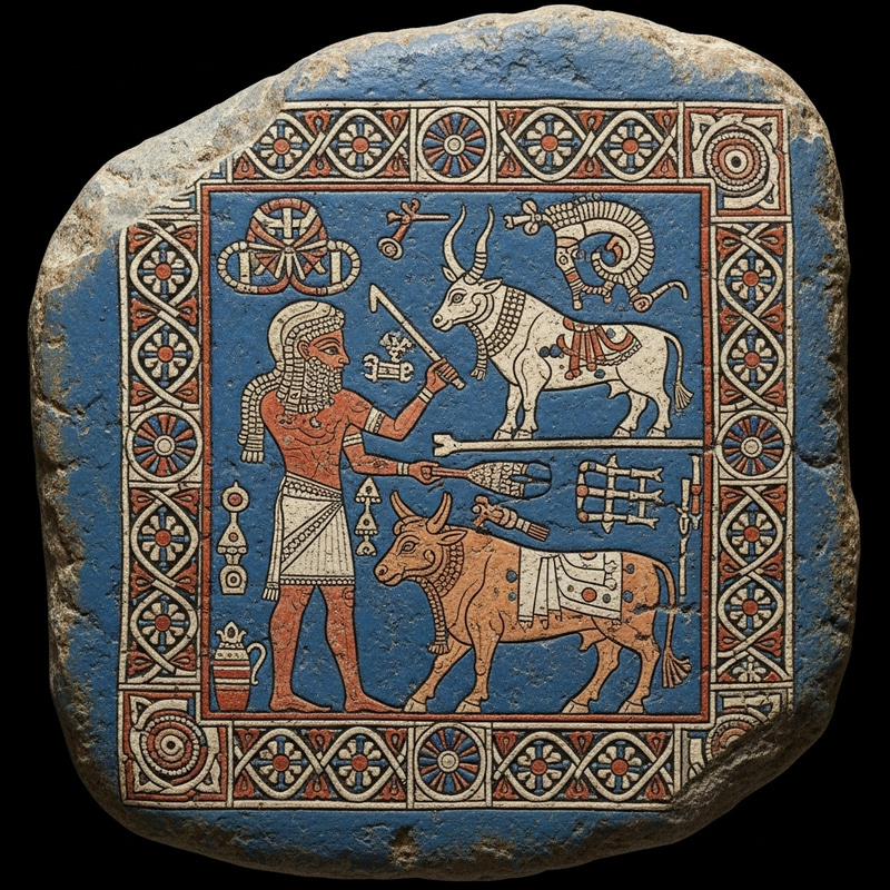 Sumerian Fresco: Gilgamesh and Enkidu Friendship, Victory over Ishtar's Bull