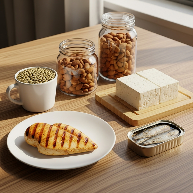Protein Sources on Wooden Table - Delicious Ingredients Displayed