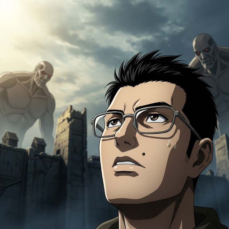 Anime-Inspired Portrait of a 35-Year-Old Man with Unique Features