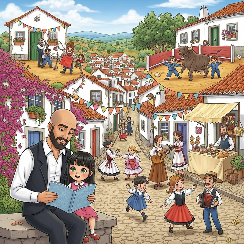 Charming Portuguese Village Tale: Children's Book Illustration Charming Portuguese Village Tale: Children's Book Illustration