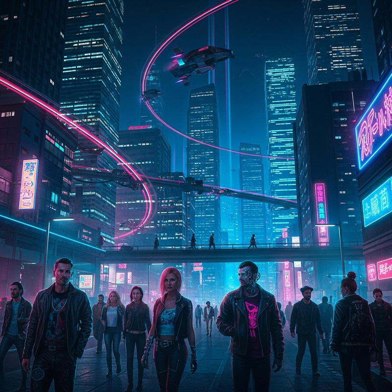 LEO999, Futuristic Cyberpunk Cityscape with Neon Lights LEO999, Futuristic Cyberpunk Cityscape with Neon Lights