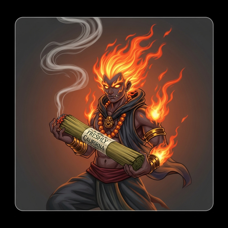 Hellfire God: Youthful Fire Deity with Cali Weed Blaze Hellfire God: Youthful Fire Deity with Cali Weed Blaze