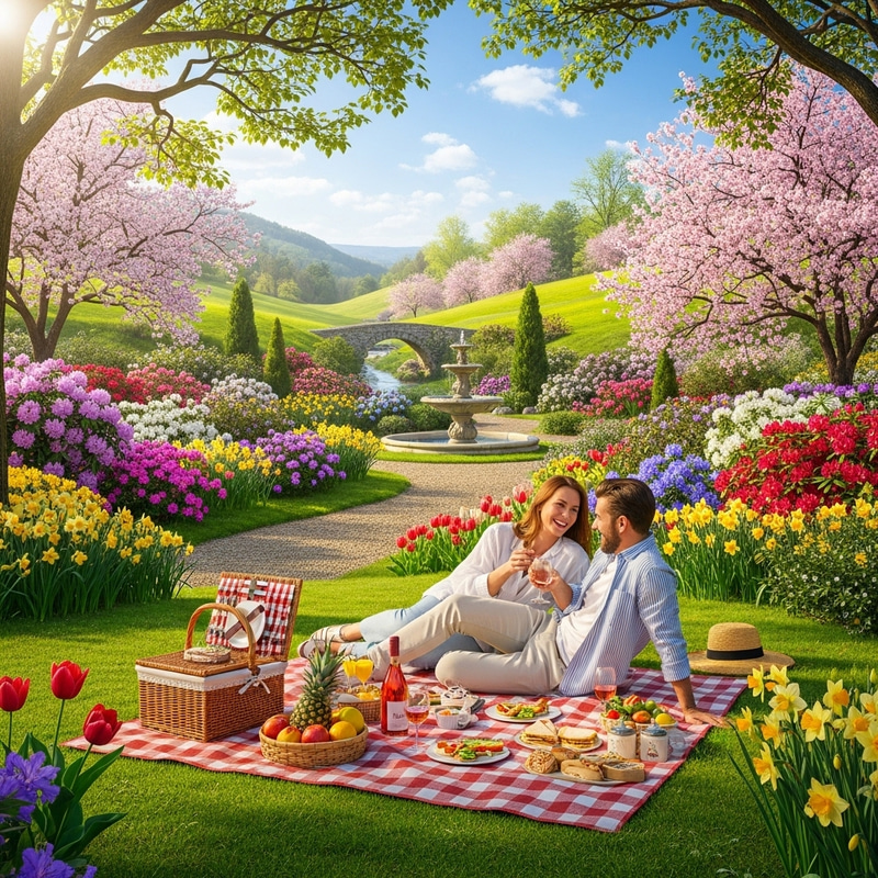 Spring Picnic in a Garden with Scenic Views