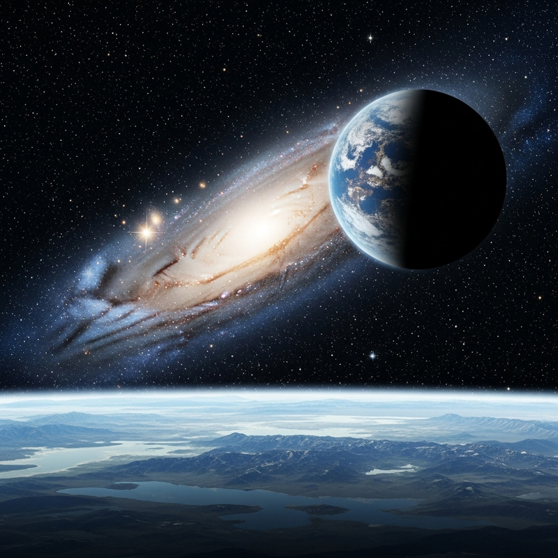 Galactic Space Scene with Distant Planet and Twinkling Stars