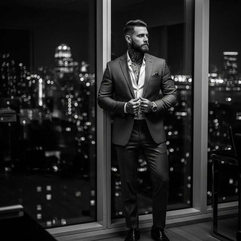 Charismatic Italian Man: Tales in Tattoos - Tailored Italian Noir Charismatic Italian Man: Tales in Tattoos - Tailored Italian Noir