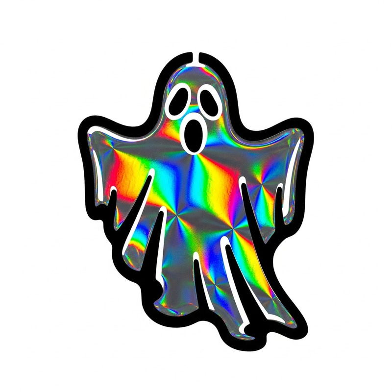 Ethereal Ghost Stencil: Vibrant Holographic Imagery Ethereal Ghost Stencil: Vibrant Holographic Imagery