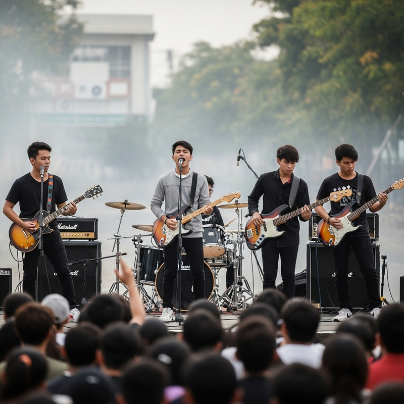 Male University Rock Band with Black Hair & Brown Eyes Perform Live