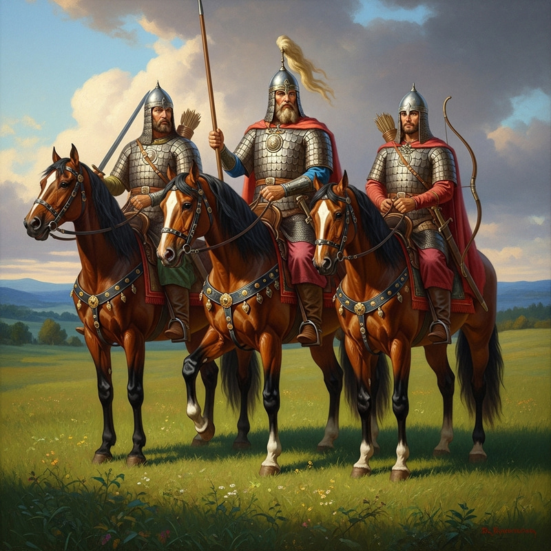 Russian Warriors on Horses in Fields | Ancient Battle Scene Painting Russian Warriors on Horses in Fields | Ancient Battle Scene Painting