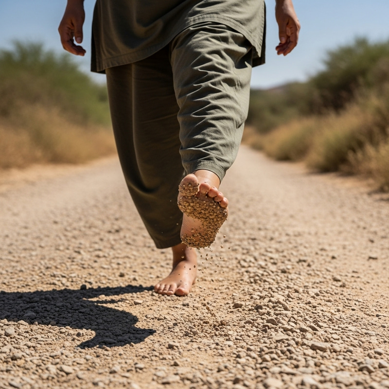 Middle-Eastern Woman Struggling on Gravel Path