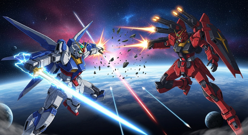 Mecha Space Battle: Sinanju vs. Gundams | Dynamic Action Scenes