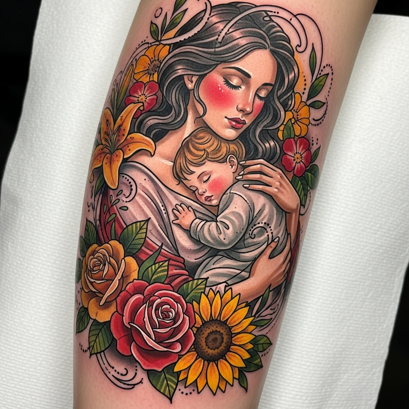 Mother Tattoo Design - Neo-Traditional Style
