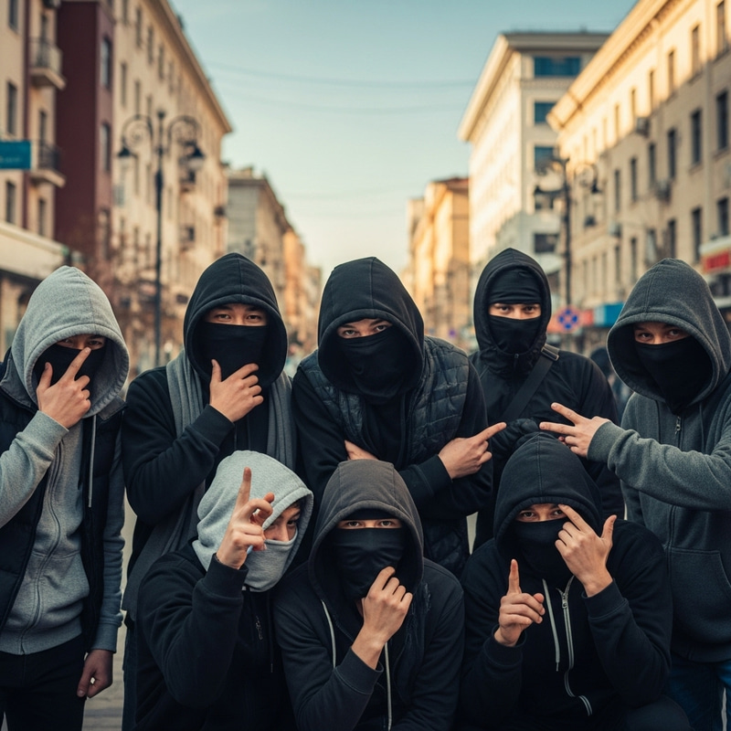 Young Drug Dealers in Kazakhstan | Street Scene with Hooded Youth Young Drug Dealers in Kazakhstan | Street Scene with Hooded Youth