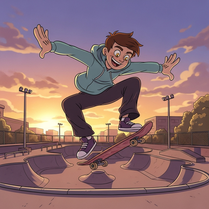 Exciting Skateboarder Performing Amazing Trick | Vintage Animation Style