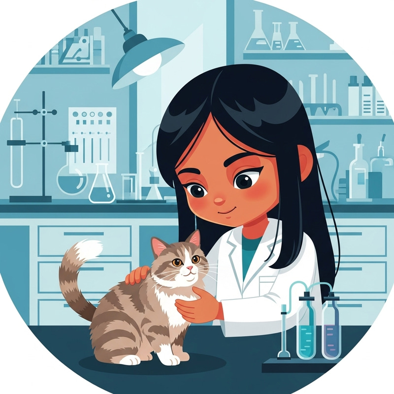 Playful Geometric Figures with Girl and Cat in Laboratory Playful Geometric Figures with Girl and Cat in Laboratory