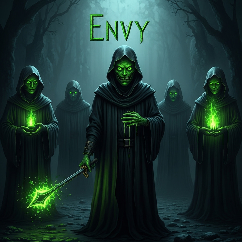 Symbolic Representation of Deadly Sin: Envy Creature in Dark Mood Symbolic Representation of Deadly Sin: Envy Creature in Dark Mood
