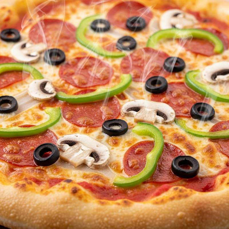Mouthwatering Pizza with Bubbling Cheese & Colorful Toppings Mouthwatering Pizza with Bubbling Cheese & Colorful Toppings