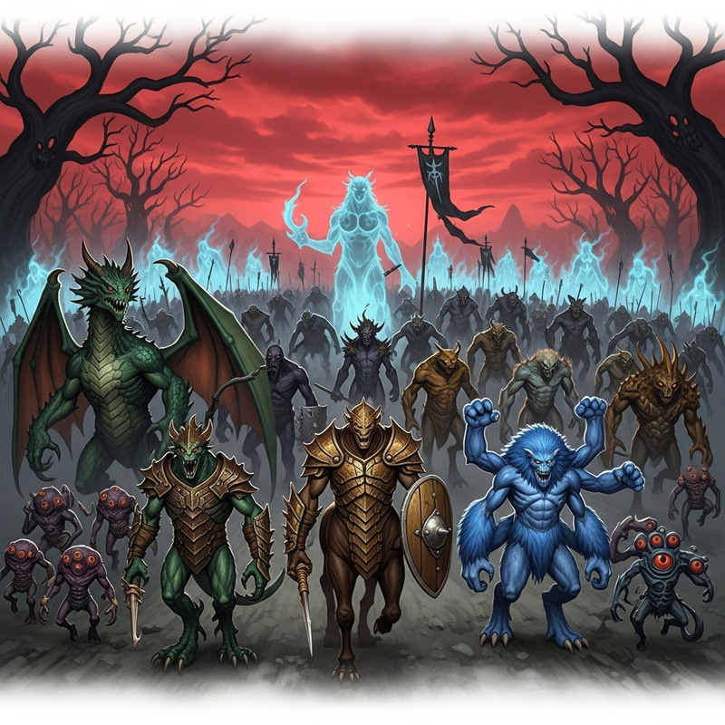 Monstrous Army Uniting in Fantastical Landscape Monstrous Army Uniting in Fantastical Landscape