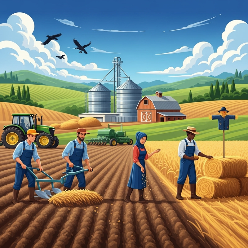 Captivating Agriculture Scene with Diverse Farmers Cultivating Fields