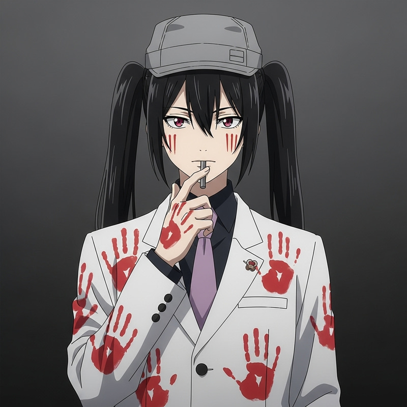 Anime Character with Black Pigtails & Gray Hat Anime Character with Black Pigtails & Gray Hat