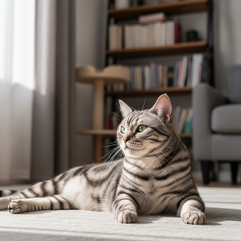 Elegant American Shorthair Cat Posing in Sunlight