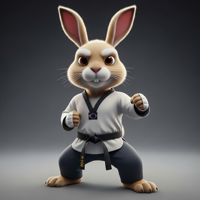 Dynamic 3D Animated Rabbit in Taekwondo Stance Dynamic 3D Animated Rabbit in Taekwondo Stance