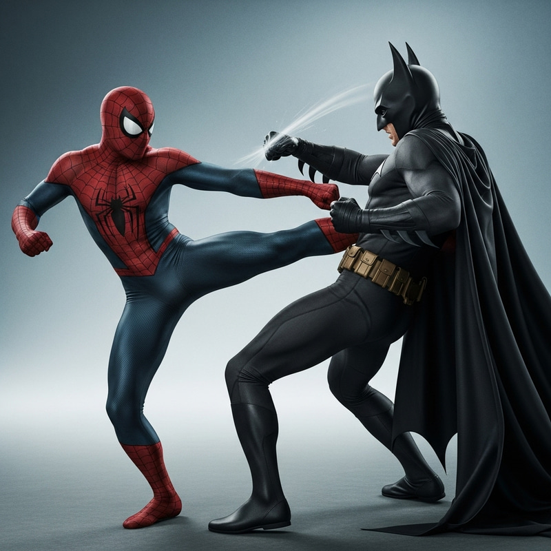 Epic showdown: Spiderman kicks Batman Epic showdown: Spiderman kicks Batman