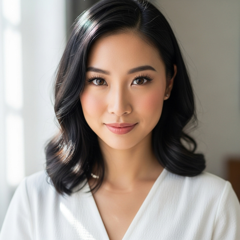 Young Woman with Black Hair and Brown Eyes - Elegant Look