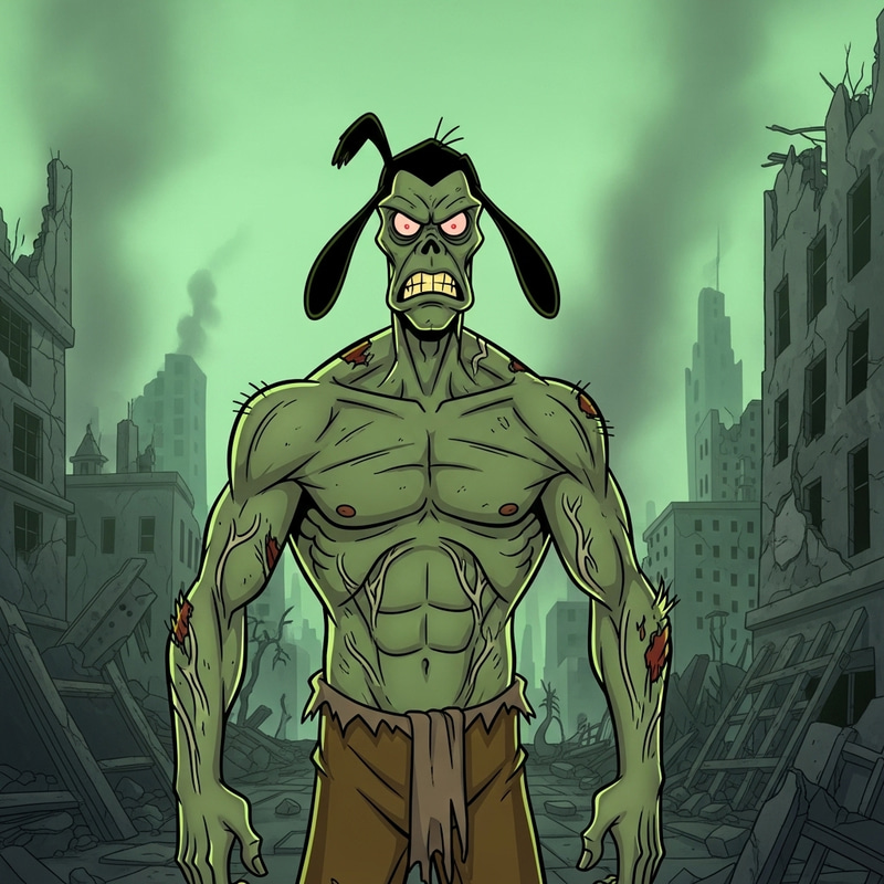 Angry Zombie Goofy: Muscled Mayhem in Ruined City