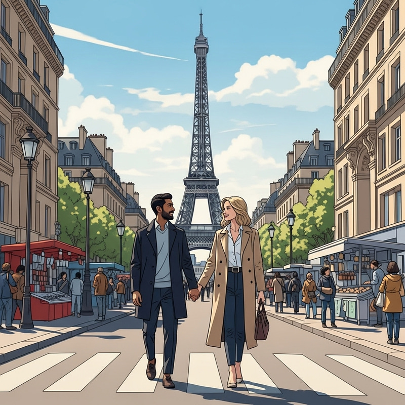 Romantic Couple in Paris, France | Realistic Style & Eiffel Tower View Romantic Couple in Paris, France | Realistic Style & Eiffel Tower View