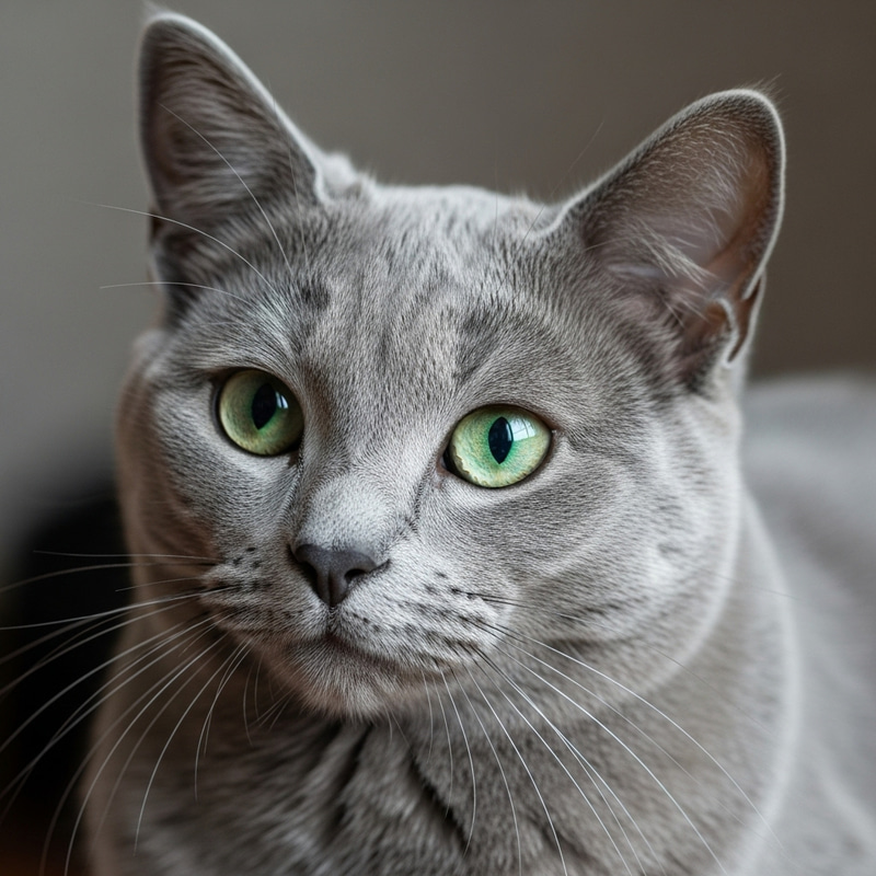 Blue Russian Cat Head - Captivating Image of a Blue Russian Cat