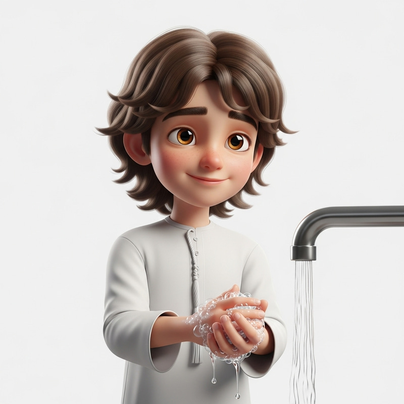 3D Animation of Arabic Boy Washing Hands - Pixar Style