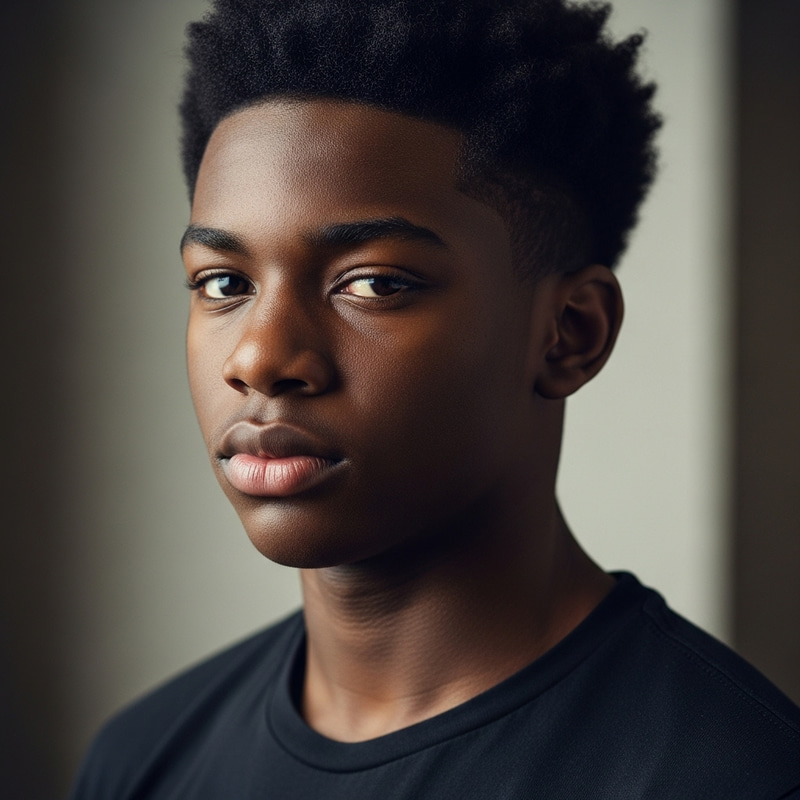 Resilient Black Teen with Muscles, Age 15