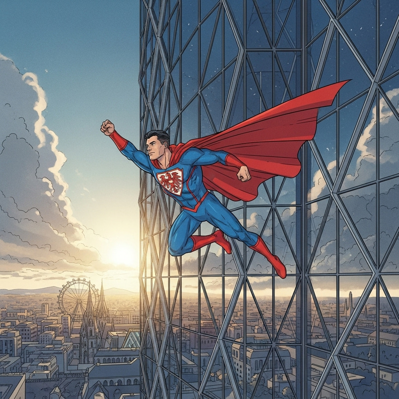 Superman Flying near Handelskai Tower in Wien Superman Flying near Handelskai Tower in Wien