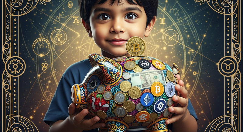 Mystical Thai Zodiac: Adorable 3-Year-Old with Piggy Bank Mystical Thai Zodiac: Adorable 3-Year-Old with Piggy Bank