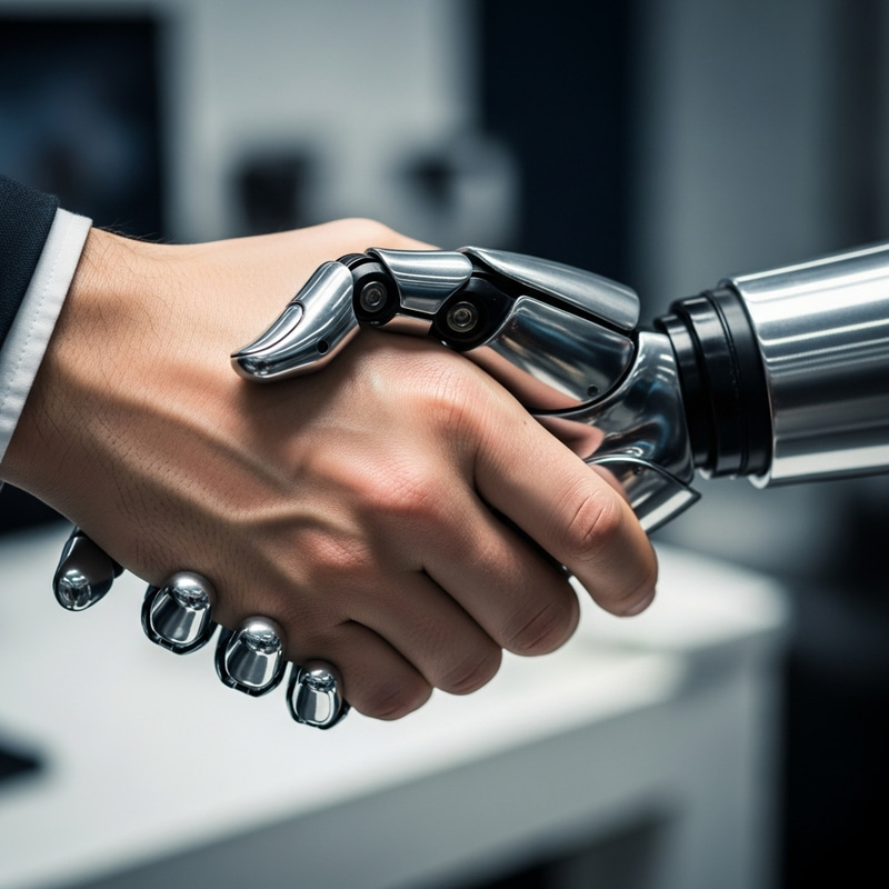 Human and Mechanical Handshake | Realistic Futuristic Robotics Image
